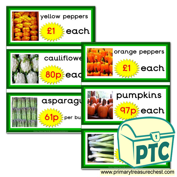 Greengrocers Role Play Vegetable Prices Flashcards (21p-£99)