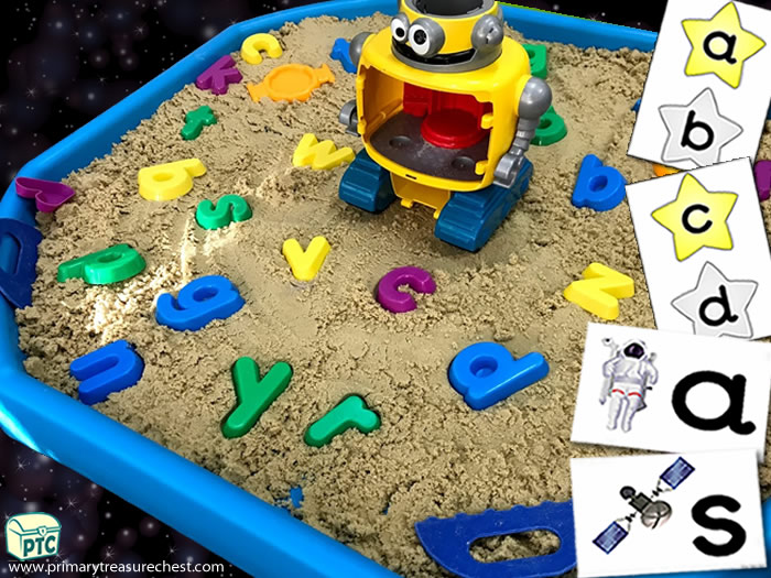 Space Rocket themed sand play - Role Play Sensory Play - Tuff Tray Ideas Early Years / Nursery / Primary