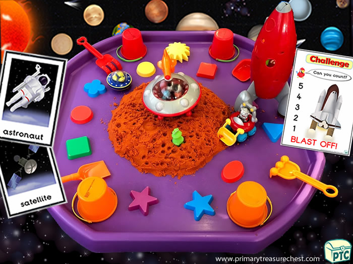 SPACE Rocket Sand Play - Space themed Sand Role Play Sensory Play - Tuff Tray Ideas Early Years / Nursery / Primary