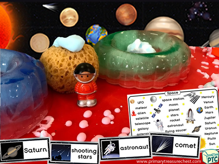 This multi-sensory SPACE tuff tray activity is ideal to use with EYFS / KS1 or children with additional learning needs to help celebrate World Space Week (Oct 4-10th), or for any Space topic theme - Space Role Play Sensory Play - Tuff Tray Ideas Early Years / Nursery / Primary