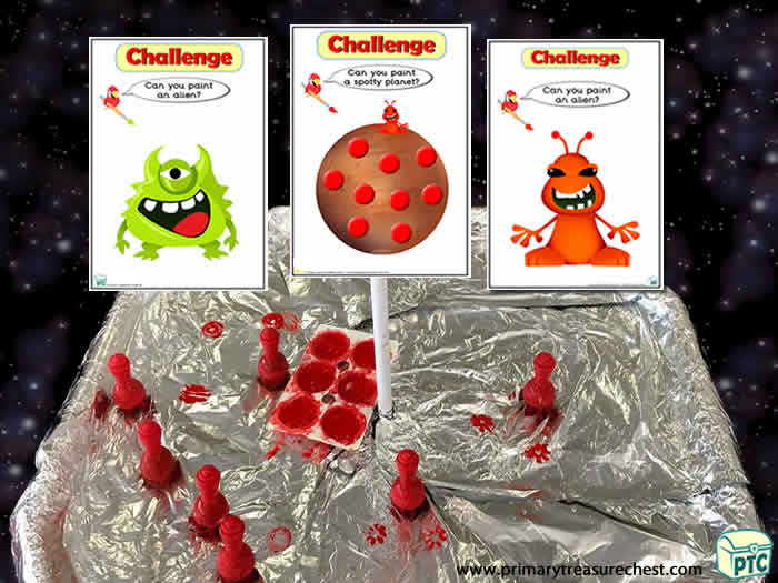 Space Sensory Alien Painting Challenge - Role Play Sensory Play - Tuff Tray Ideas Early Years / Nursery / Primary