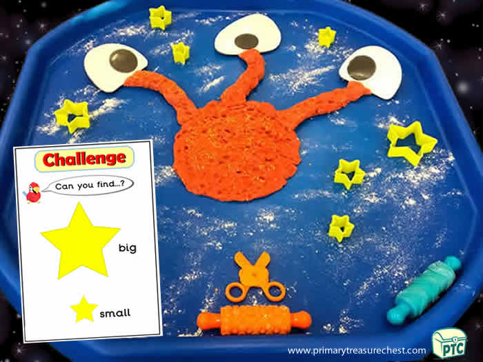 Space Sensory Play Dough Alien tuff tray - Role Play Sensory Play - Tuff Tray Ideas Early Years / Nursery / Primary