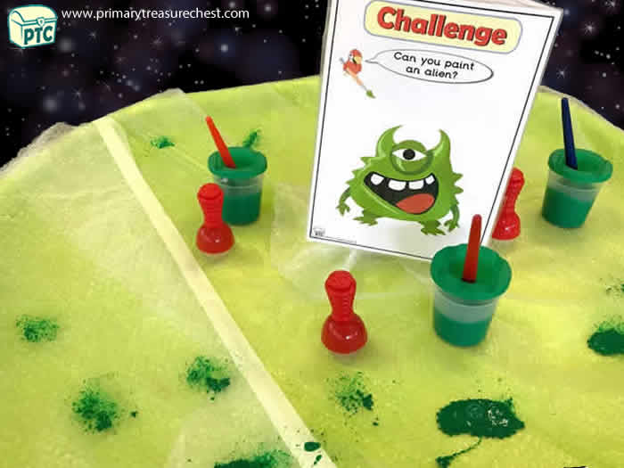 Space Sensory Alien Painting Challenge - Role Play Sensory Play - Tuff Tray Ideas Early Years / Nursery / Primary