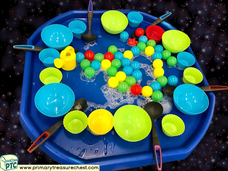 Space - Planets Themed Water Multi-sensory Plastic Balls Tuff Tray Ideas and Activities