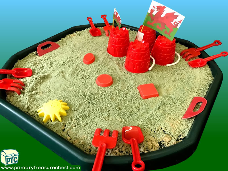 Wales - Saint David’s Day - Dydd Santes Dwynwen – Castles – Welsh Flag Themed Sand Multi-sensory Tuff Tray Ideas and Activities