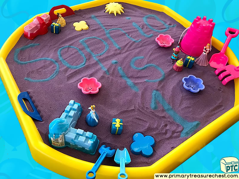 Birthday - Princess Themed Small World - Multi-sensory - Coloured Sand Tuff Tray Ideas and Activities