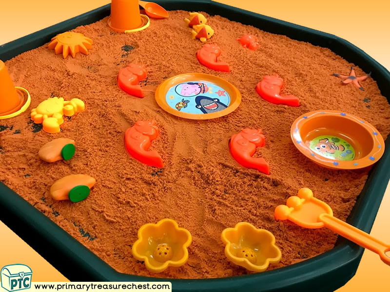Colour Orange – Colour Recognition – Under the Sea Themed Sand- Multi-sensory Tuff Tray Ideas and Activities