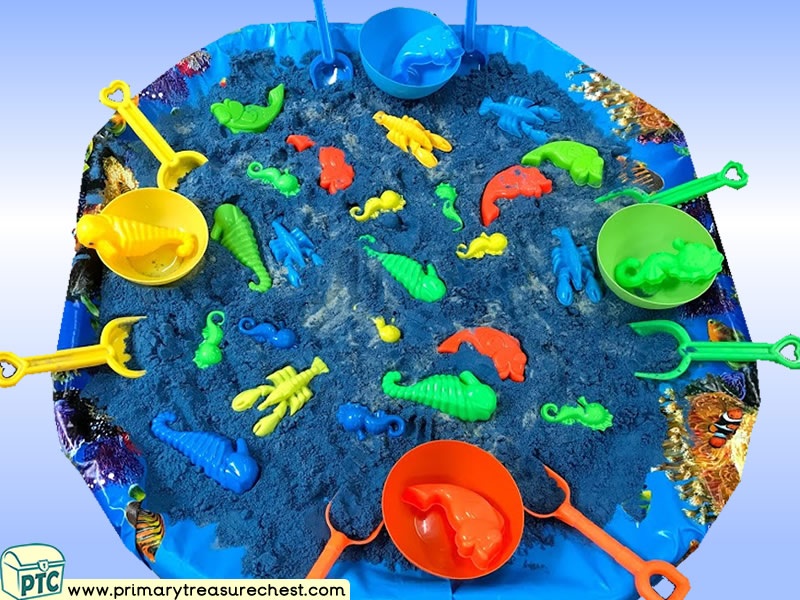 Seaside - Sea Life - Under the Sea Themed Coloured Sand Multi-sensory Tuff Tray Ideas and Activities