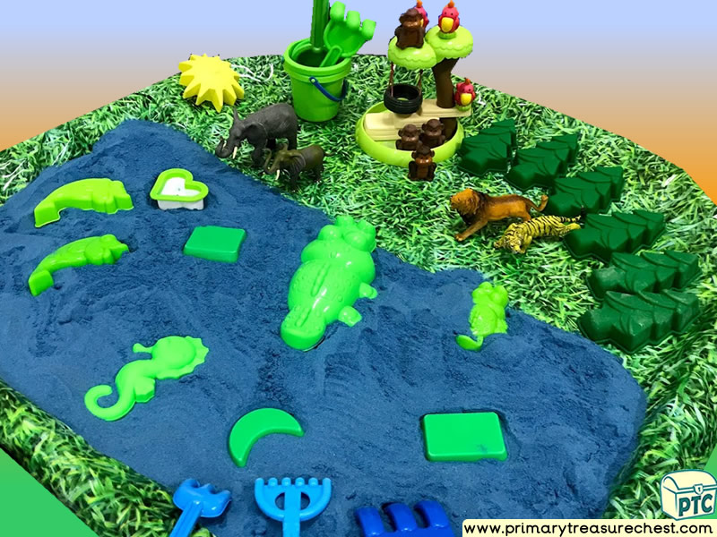 Safari - Crocodiles - Jungle Animal Themed Small World Multi-sensory - Coloured Sand Tuff Tray Ideas and Activities
