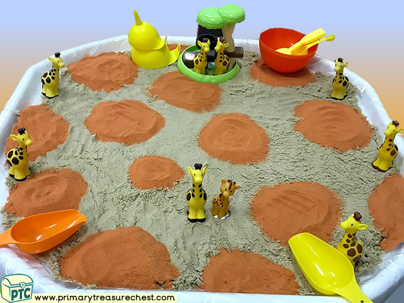 Giraffe - Jungle Animal Themed Small World Multi-sensory - Coloured Sand Tuff Tray Ideas and Activities