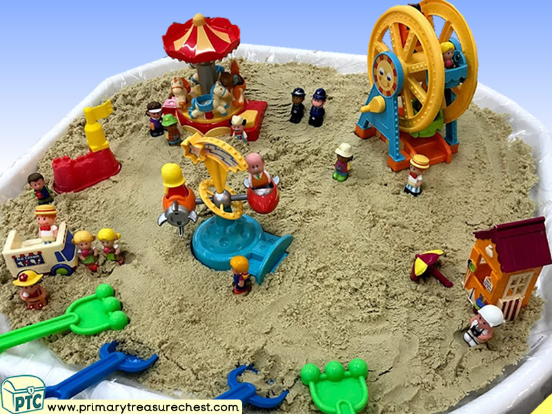Seaside - Beach - Funfair Themed Small World Multi-sensory Sand Tuff Tray Ideas and Activities