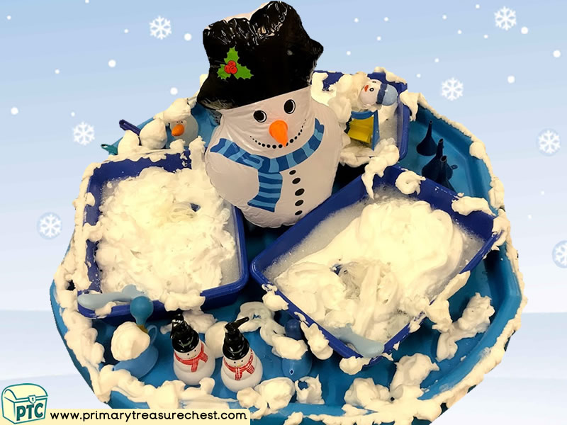  Winter – Snow - Snowman Themed Small World Play – Water Play - Multi- sensory Modulable Soap and Water Tuff Tray Ideas and Activities 