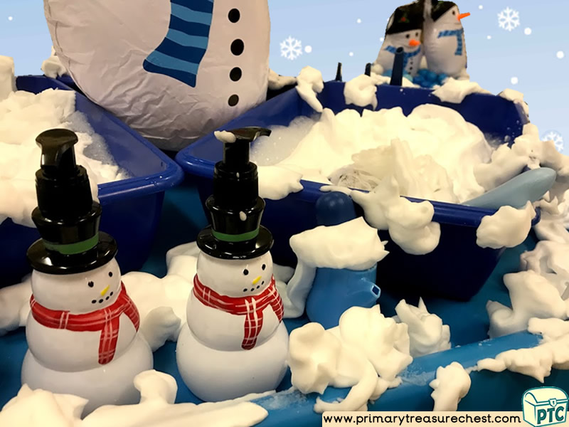 Winter – Snow - Snowman Themed Small World Play – Water Play - Multi- sensory Modulable Soap and Water Tuff Tray Ideas and Activities 