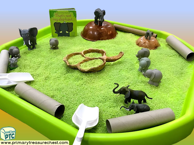Safari - That’s Not My Elephant - Jungle Animal Themed Small World Multi-sensory - Coloured Rice Tuff Tray Ideas and Activities
