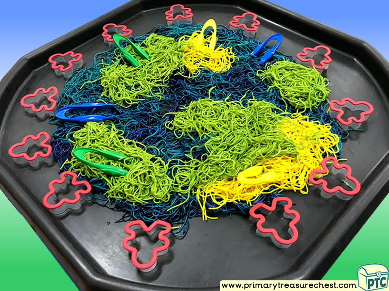 Our World Themed Discovery Multi-sensory Coloured Spaghetti Tuff Tray Ideas and Activities