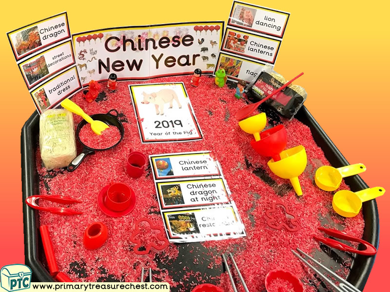 Chinese New Year Themed Small World Multi-sensory - Rice Tuff Tray Ideas and Activities