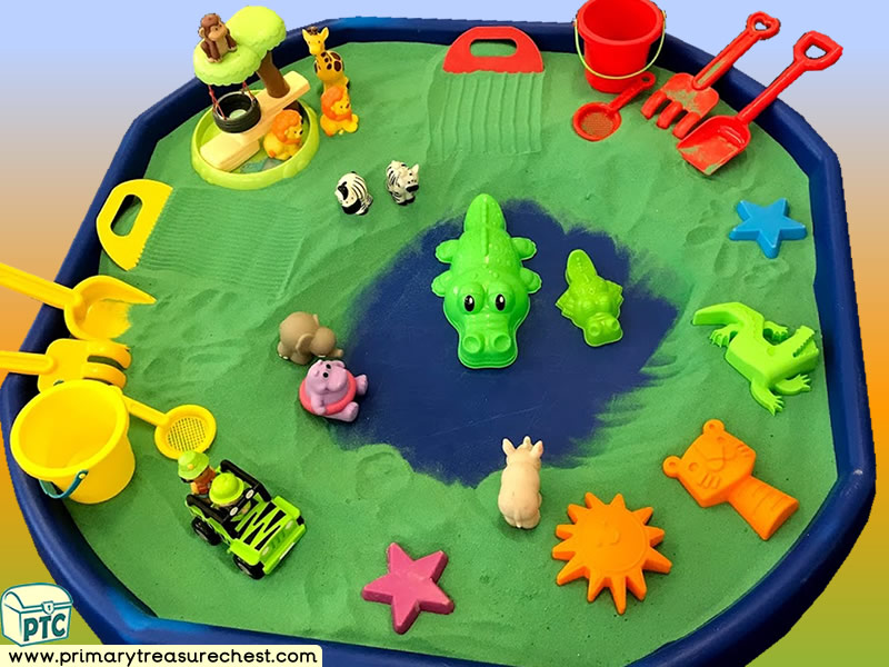 Safari - Crocodile - Jungle Animal Themed Small World Multi-sensory - Coloured Sand Tuff Tray Ideas and Activities