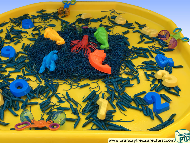 Sea life - Under the Sea Themed Numbers - Multi-sensory - Coloured Spaghetti Tuff Tray Ideas and Activities
