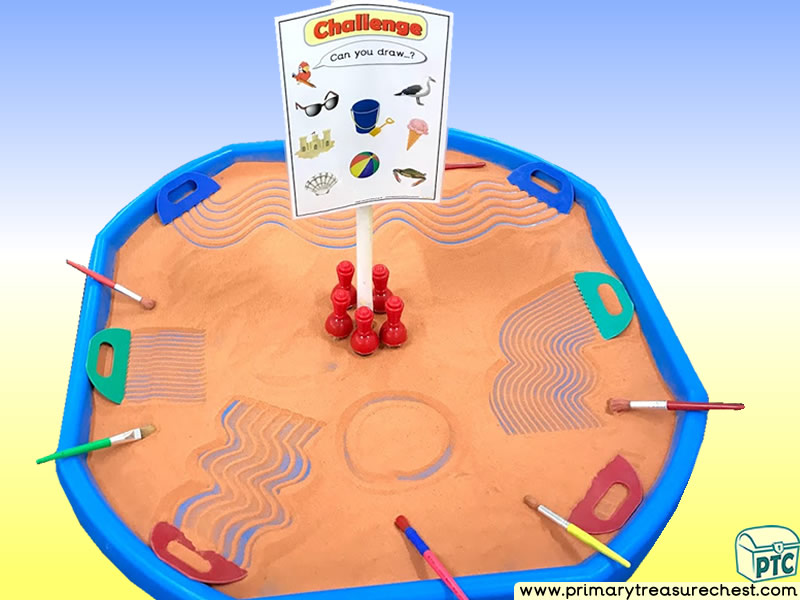 Seaside - Beach - Under the Sea - Sea Life Themed Mark Making Pre-Writing Patterns Letter Formation Multi-sensory Coloured Sand Tuff Tray Ideas and Ac