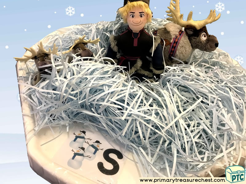 Winter - Frozen Themed Phonics - Phonic Readiness - Letter Sound Multi-sensory - Shredded Paper Tuff Tray Ideas and Activities