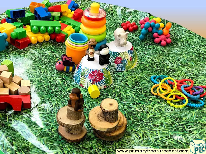 Safari - Train - Jungle Animal Themed Small World Multi-sensory - Coloured Rice Tuff Tray Ideas and Activities