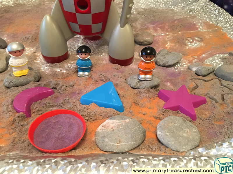 Space - Rocket - Astronauts - Alien Themed Small World Multi-sensory Coloured Sand Tuff Tray Ideas and Activities