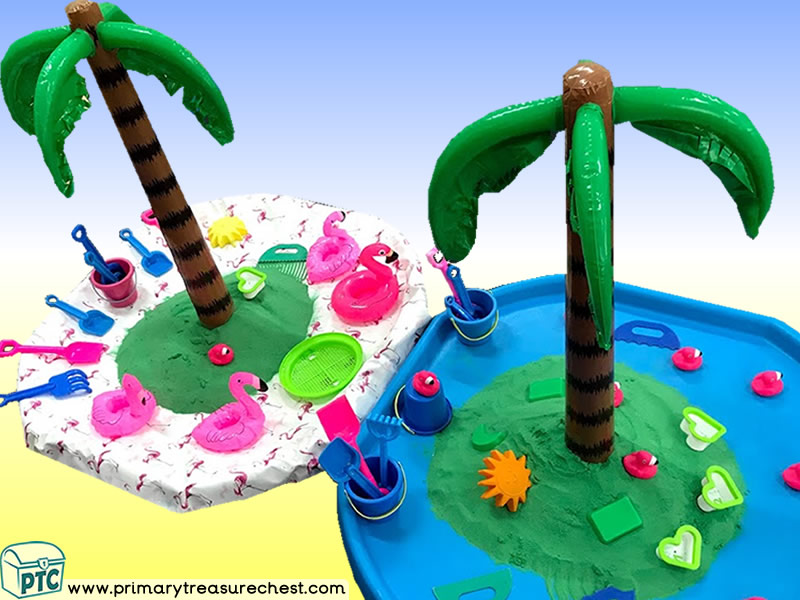 Flamingo - Island Themed Sand Multi-sensory Tuff Tray Ideas and Activities