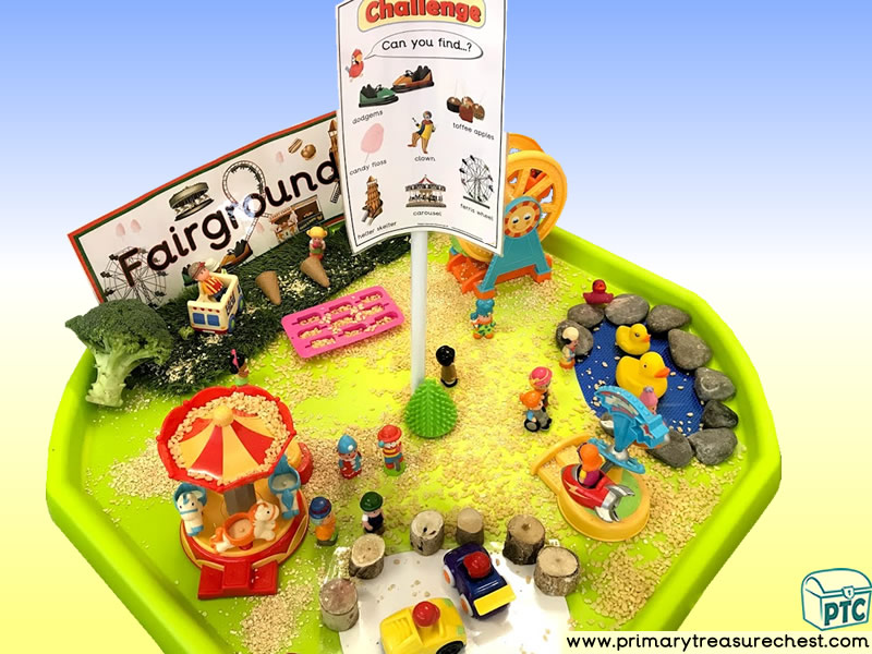 Fairground - Funfair - Fayre - Seaside Themed Small World Multi-sensory - Cereal Tuff Tray Ideas and Activities