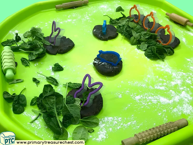 Farm - Farm Animals - Rabbit Themed Playdough Multi-sensory Leaves Tuff Tray Ideas and Activities
