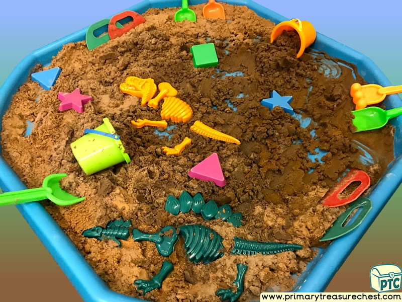 Dinosaurs - Dinosaur Bones - Excavation - Dinosaur Dig  Themed Discovery - Multi-sensory - Coloured Sand Tuff Tray Ideas and Activities