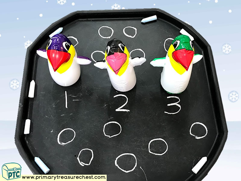 Winter – Penguin Themed Mark Making -Numbers Multi-sensory – Jumbo Chalks Tuff Tray Ideas and Activities
