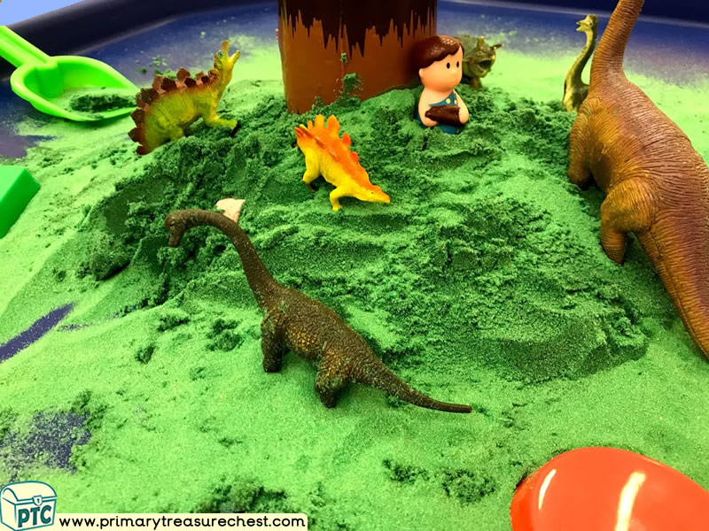 Dinosaurs - Dinosaur Island Themed Discovery - Multi-sensory - Coloured Sand Tuff Tray Ideas and Activities