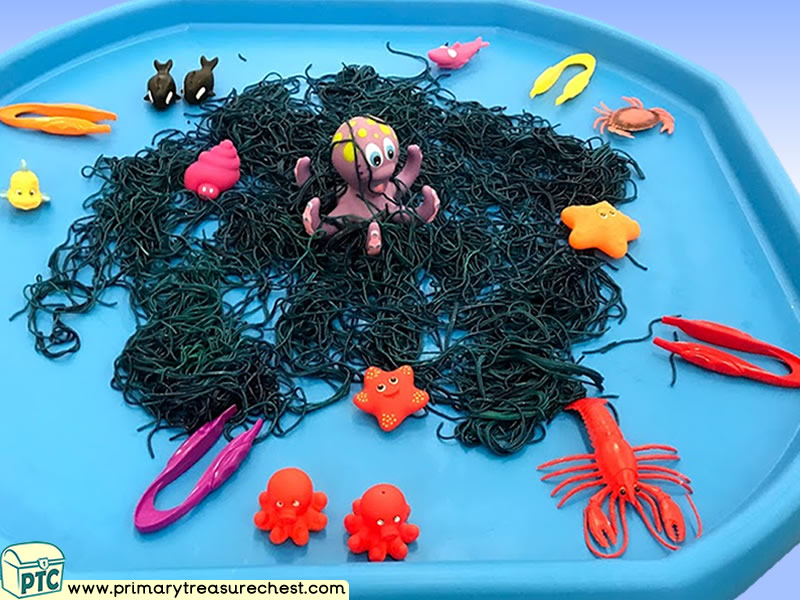 Sea life - Under the Sea - Octopus Themed Multi-sensory - Coloured Spaghetti Tuff Tray Ideas and Activities