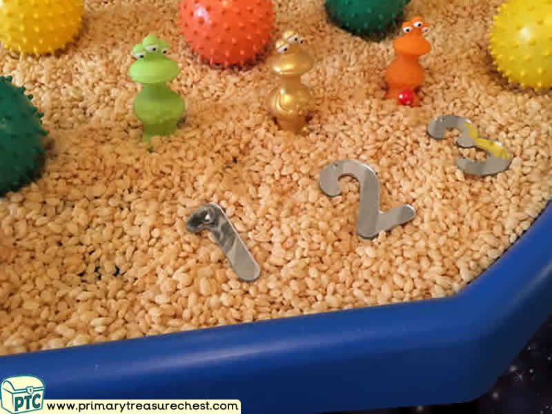 Space - Planet - Alien Themed Numbers Multi-sensory Cereals Tuff Tray Ideas and Activities