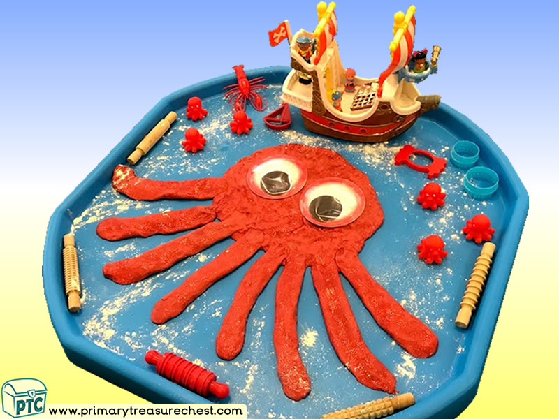 Pirates - Pirate Ship - Under the Sea - Octopus Themed Small World Multi-sensory Playdough Tuff Tray Ideas and Activities