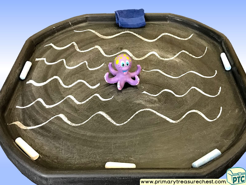 Sea life - Under the Sea - Octopus Themed Mark Making Pre-Writing Patterns Letter Formation Multi-sensory - Jumbo Chalks Tuff Tray Ideas and Activitie