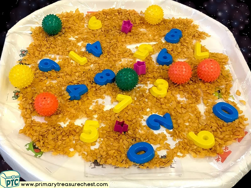 Space Themed Numbers Multi-sensory Cereals Tuff Tray Ideas and Activities