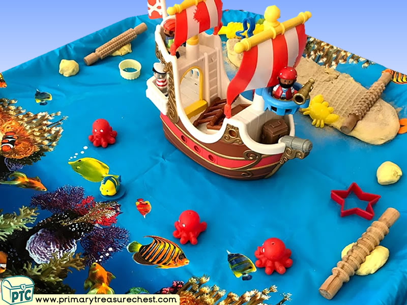 Pirates - Pirate Island - Pirate Ship Themed  Small World Multi-sensory Playdough Tuff Tray Ideas and Activities