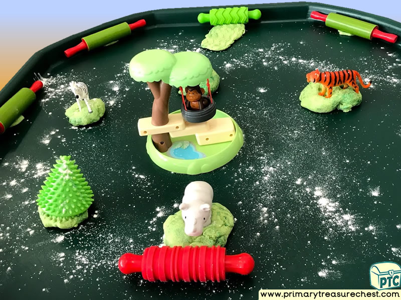 Safari - Jungle Animal Themed Playdough  Multi-sensory - Tuff Tray Ideas and Activities