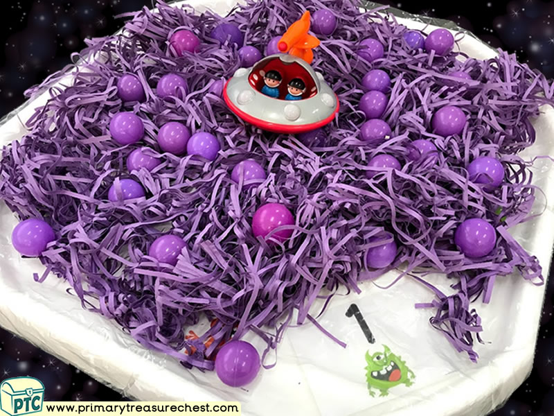 Space - Planet - Spaceship - Flying Saucer - Astronaut Themed Numbers Multi-sensory Shredded Paper Tuff Tray Ideas and Activities
