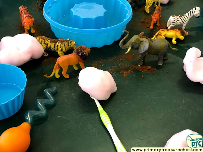 Safari - Jungle Animal Themed Discovery Multi-sensory - Mouldable Soap Tuff Tray Ideas and Activities