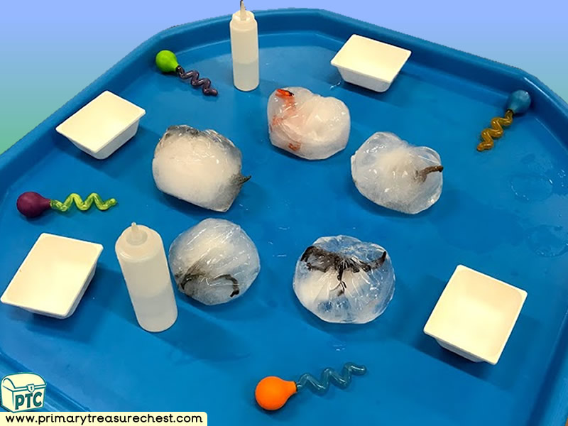Dinosaur - Frozen Dinosaur Themed Discovery - Multi-sensory - Ice Tuff Tray Ideas and Activities
