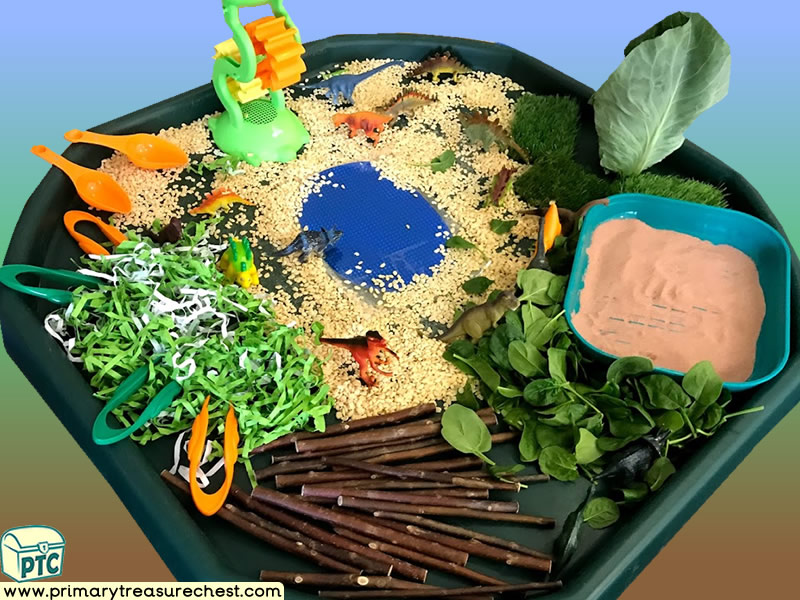 Dinosaur Themed Small World - Discovery - Multi-sensory - Cereals Tuff Tray Ideas and Activities