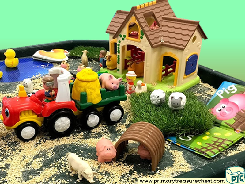 Farm Animals - Farmer - Farm Themed Small World Multi-sensory Cereal Tuff Tray Ideas and Activities