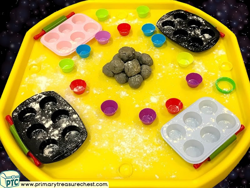 Space - Moon Rock Themed Playdough Multi-sensory Tuff Tray Ideas and Activities