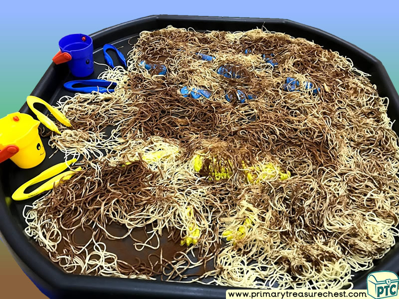 Dinosaur - Dinosaur Bones - Excavation - Dinosaur Dig  Themed Discovery - Multi-sensory - Coloured Spaghetti Tuff Tray Ideas and Activities