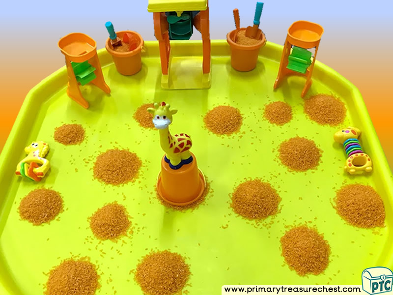 Giraffe - Jungle Animal Themed Small World Multi-sensory - Coloured Rice Tuff Tray Ideas and Activities