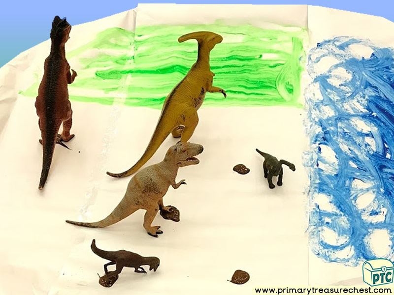 Dinosaurs - Dinosaur Footprint Themed Mark Making Pre-Writing Patterns Letter Formation - Multi-sensory - Poster Paints Tuff Tray Ideas and Activities