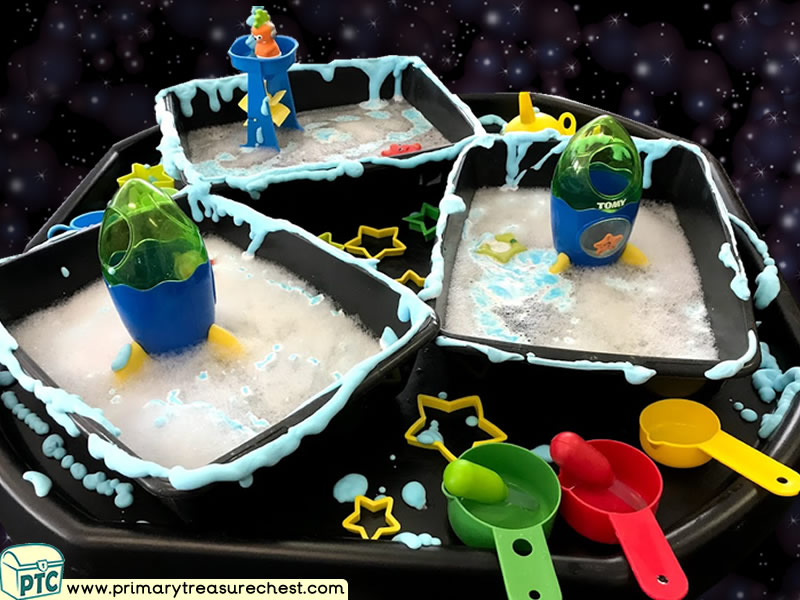 Space - Rocket - Astronauts - Planet - Alien Themed Water Multi-sensory Tuff Tray Ideas and Activities