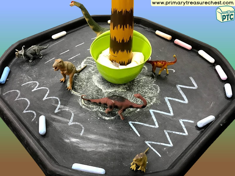 Dinosaurs - Dinosaur Island Themed Mark Making Pre-Writing Patterns Letter Formation - Multi-sensory - Jumbo Chalks Tuff Tray Ideas and Activities